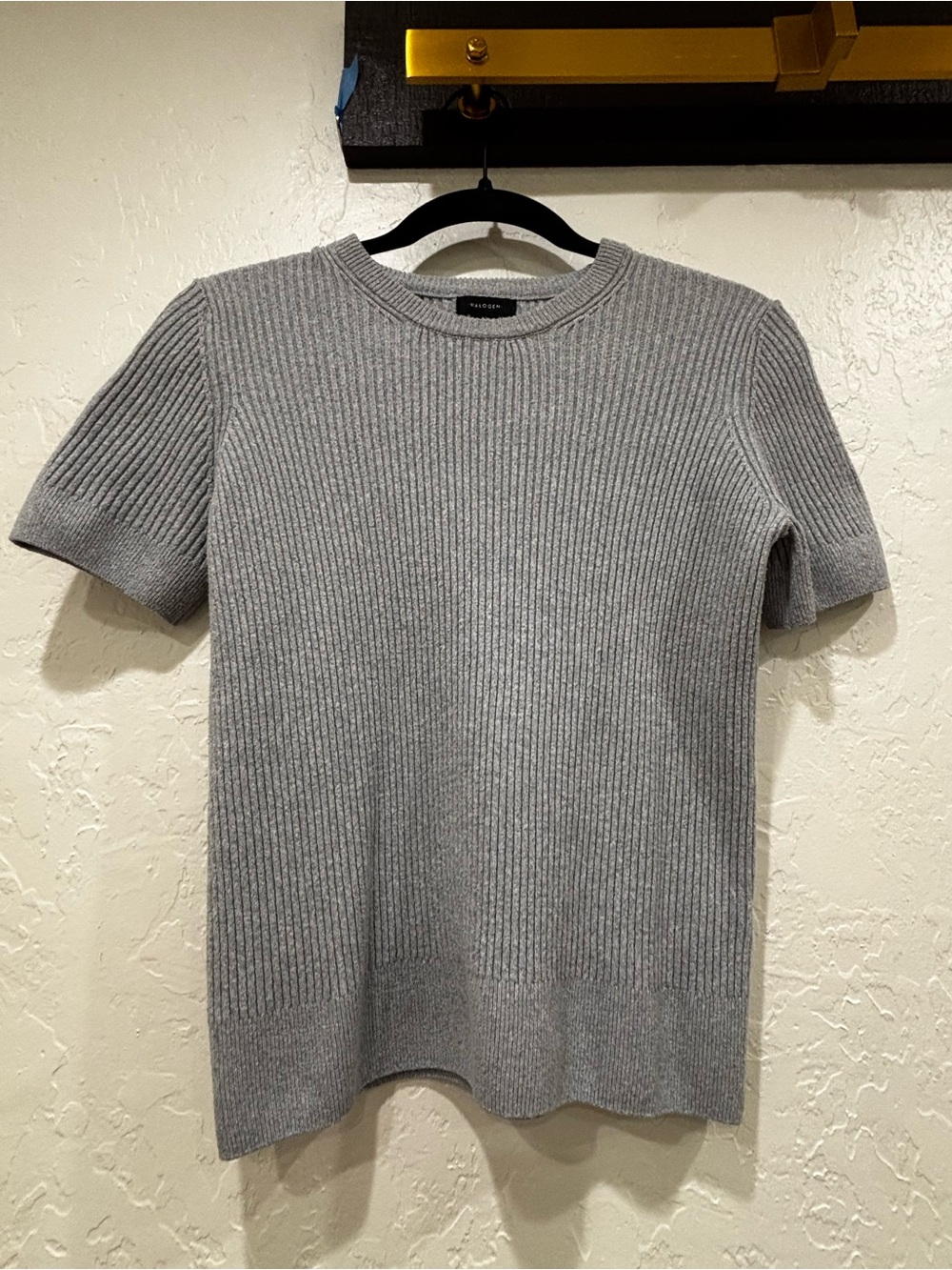 Halogen Light Gray Ribbed Short Sleeve Knit Sweater Professional Top